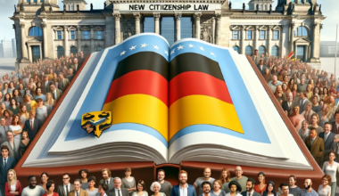 Germany's new citizenship law. The focus is on diversity and inclusivity. The foreground features a divers